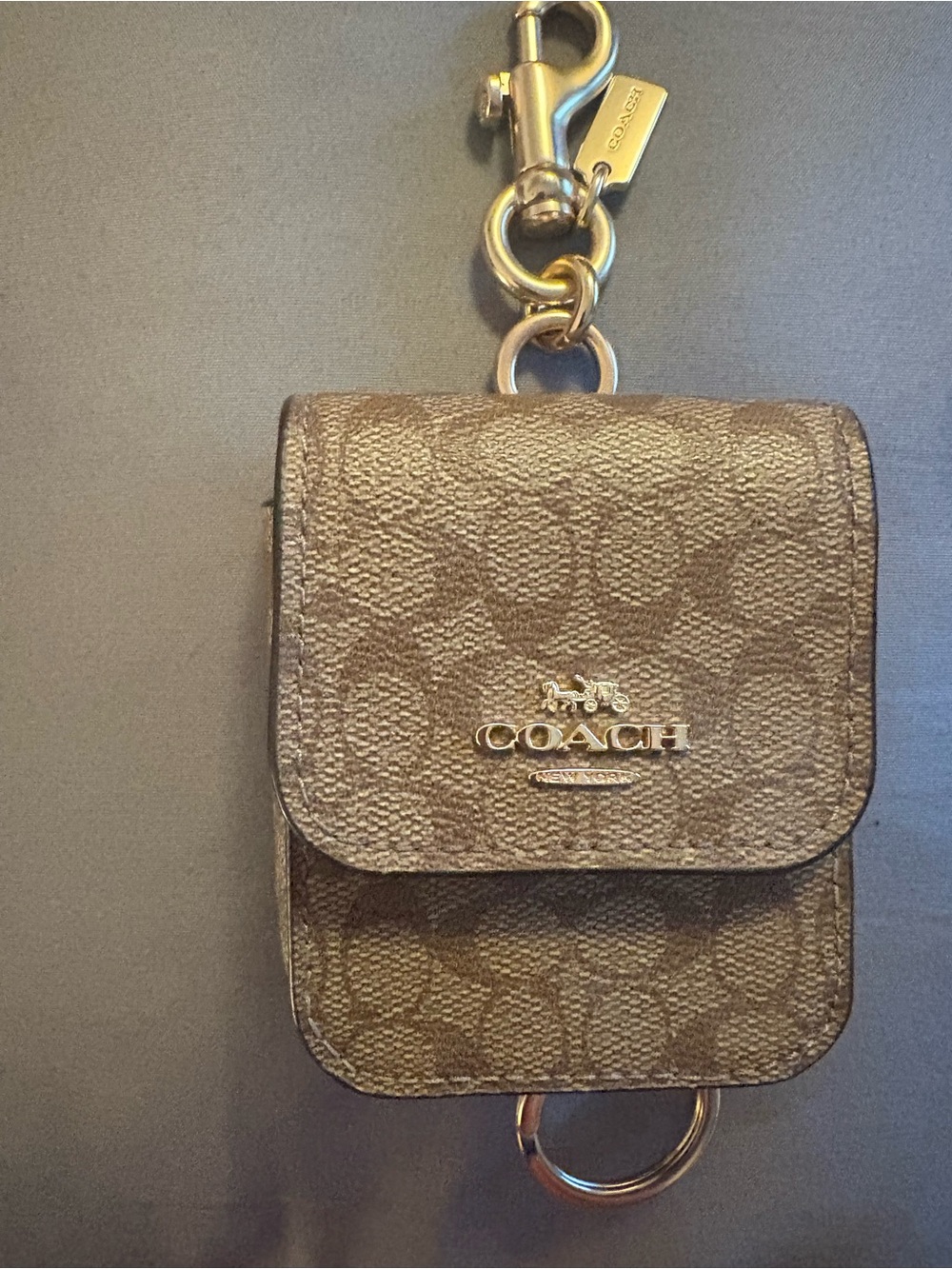 Coach Brown Signature Mini Key Pouch with Gold Hardware